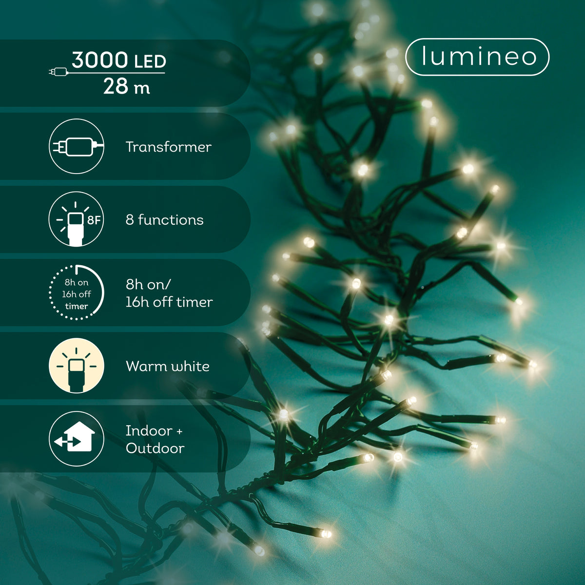 Kaemingk Cluster Twinkle String Lights Warm White 28m 3000LED