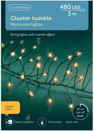 Kaemingk Micro LED Compact Lights 600cm - Green /Classic Warm multi Function Twinkle Effect Outdoor