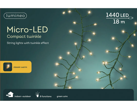 Kaemingk Micro LED Compact Lights 1800cm Outdoor 8 Function Classic Warm/Green