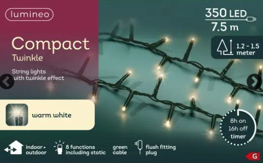 Kaemingk LED compact lights gb 8 function twinkle effect outdoor Green Warm White 750cm