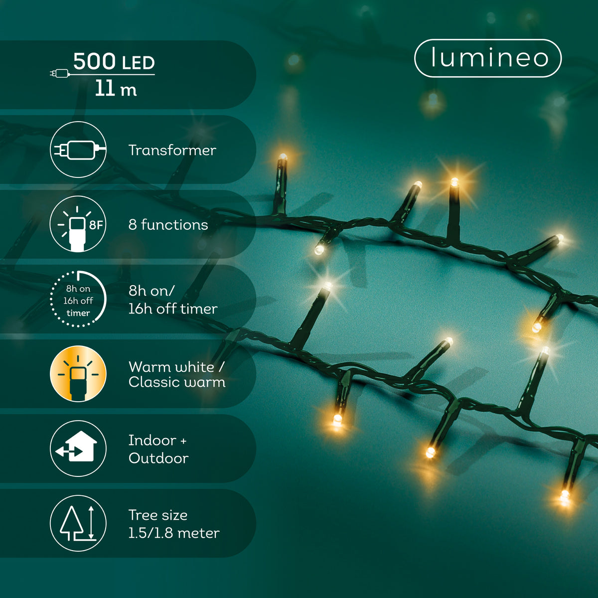 Kaemingk LED Compact Lights Gb 8 Function L1100CM Twinkle Effect
