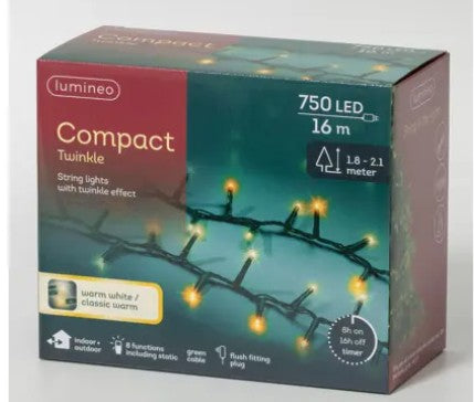 Kaemingk LED Compact Lights Gb 8 Function L1600CM Twinkle Effect