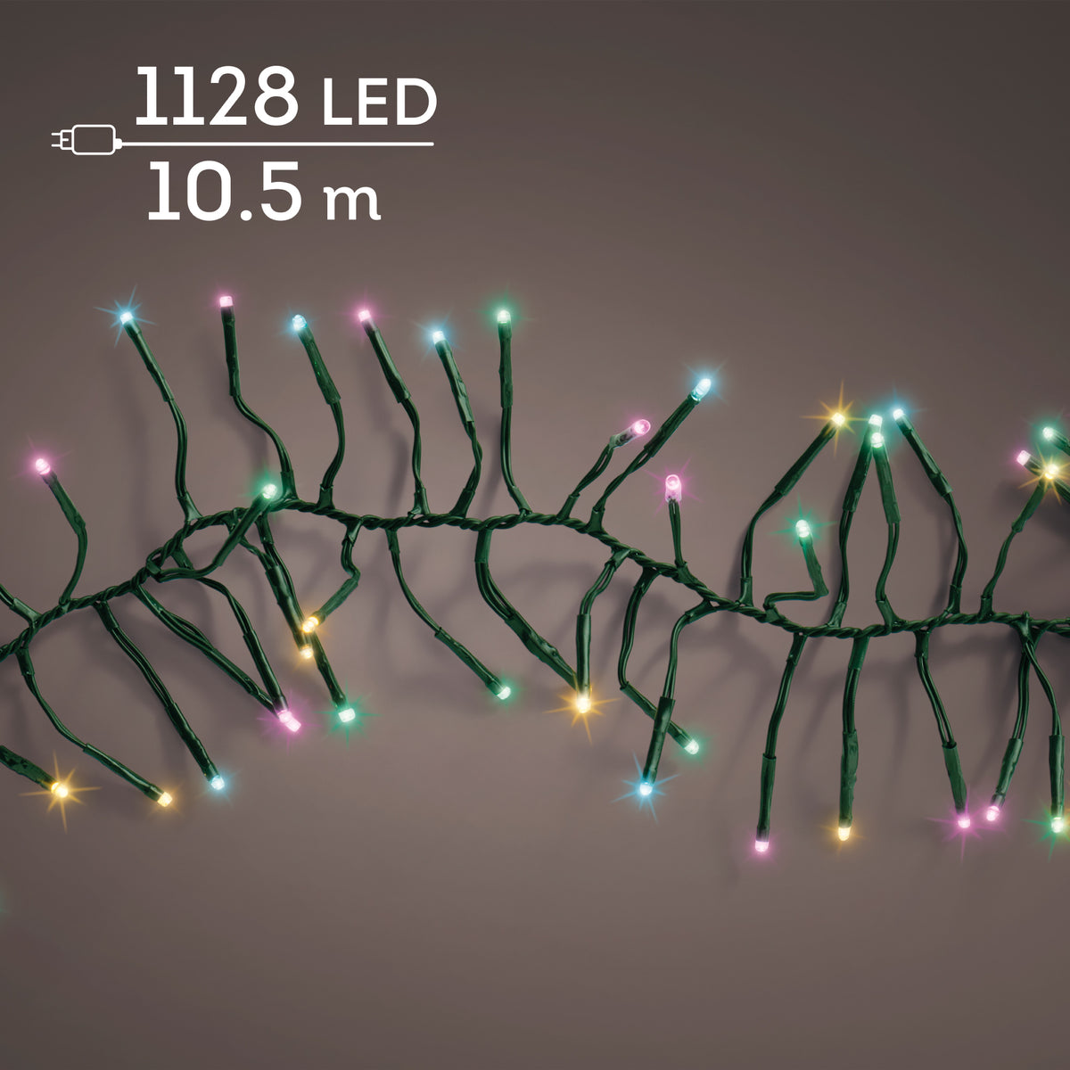 Kaemingk - Cluster Twinkle - Soft Multi Colour - 1128 LED Lights - 10.5m - Indoor/Outdoor