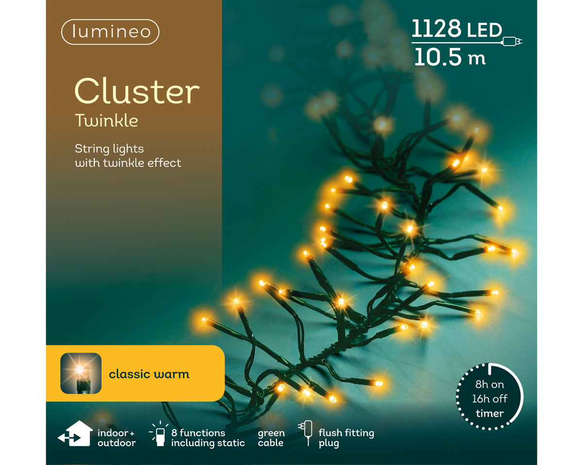 Kaemingk LED Cluster Lights 8 Function L1000cm - Twinkle Effect Outdoor Green Classic Warm 1050cm