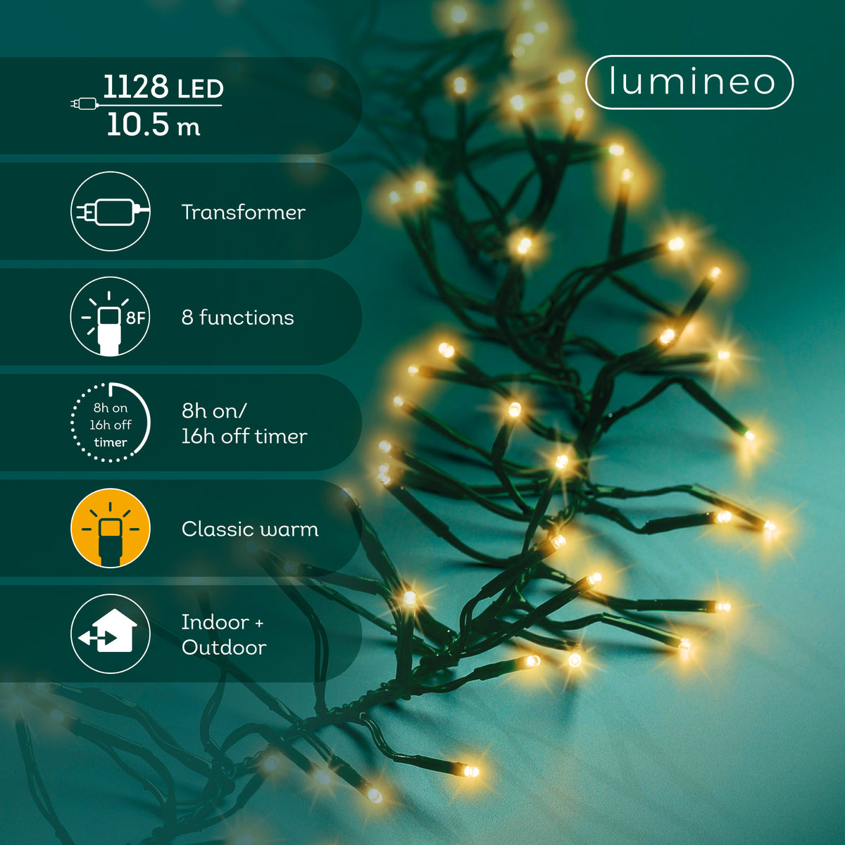 Kaemingk LED Cluster Lights 8 Function L1000cm - Twinkle Effect Outdoor Green Classic Warm 1050cm