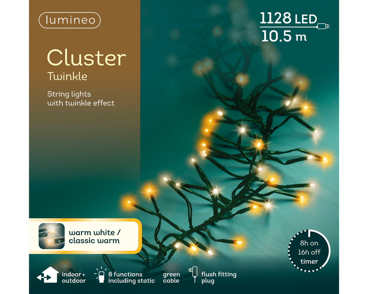 Kaemingk LED Cluster Lights Gb 8 Function L1000cm - Twinkle Effect Outdoor 1000cm Green/ Warm White/Classic
