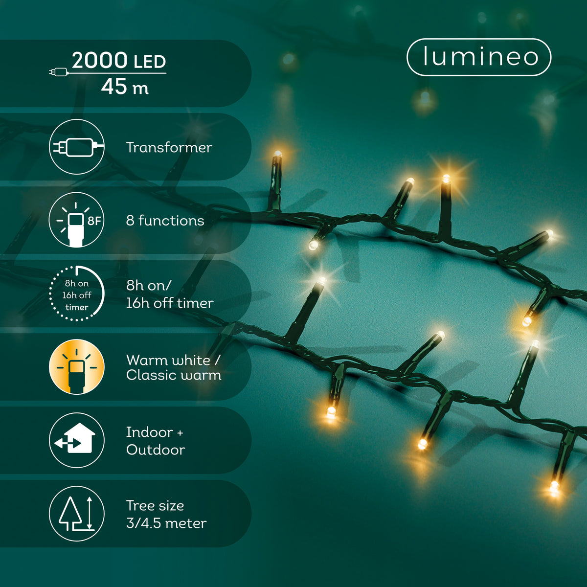 Kaemingk LED Compact Lights 8 Function Twinkle Effect Outdoor L4500cm Classic Warm