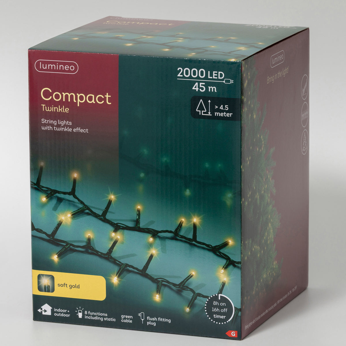 Kaemingk LED Compact Lights 8 Function Twinkle Effect Outdoor L4500cm Soft gold
