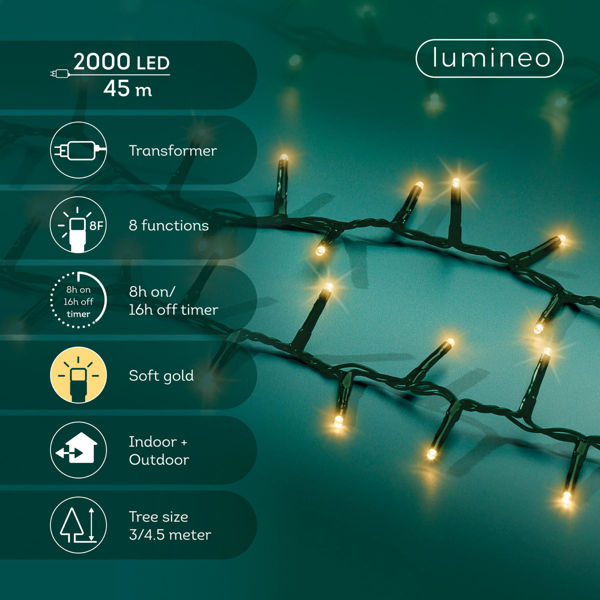 Kaemingk LED Compact Lights 8 Function Twinkle Effect Outdoor L4500cm Soft gold