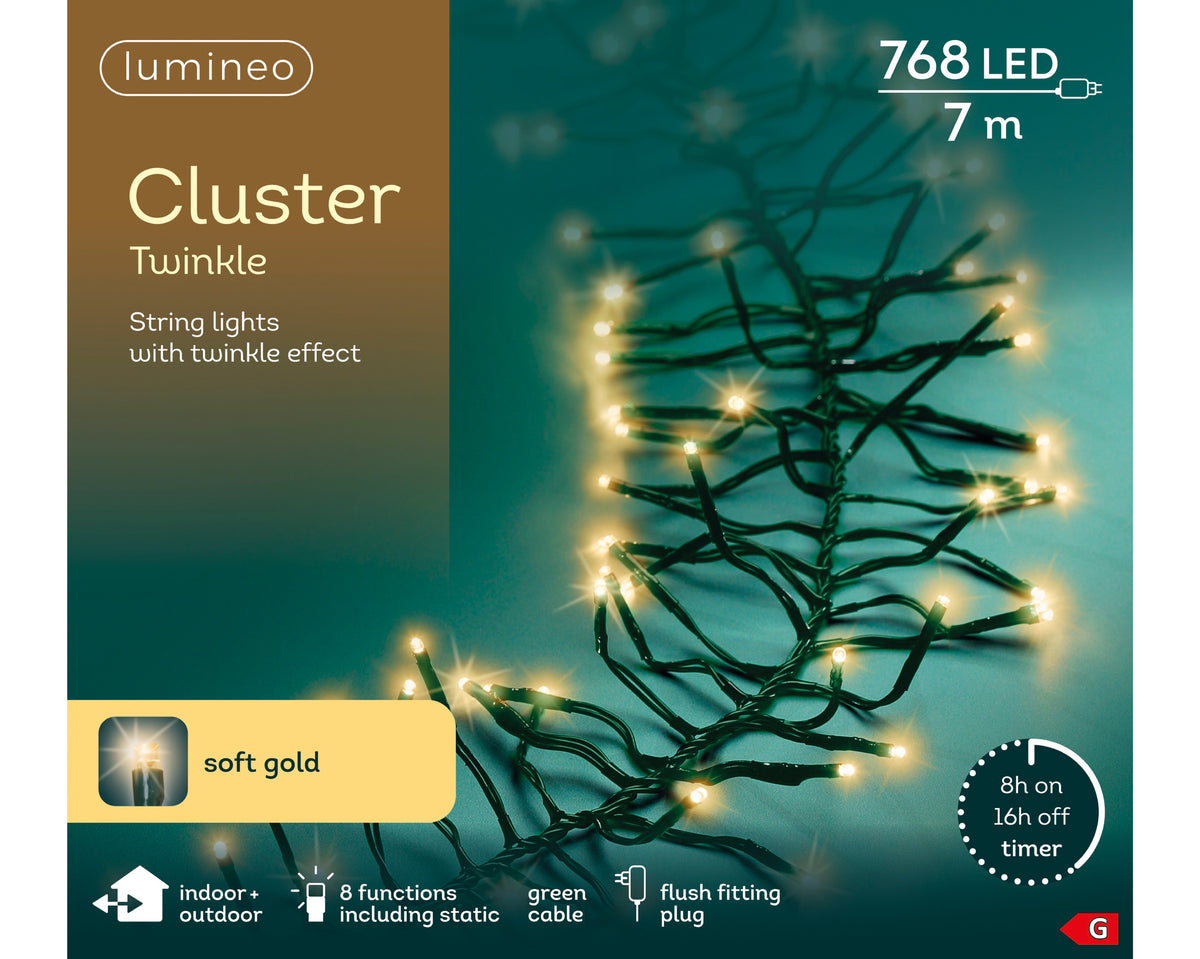 Kaemingk - LED 768 7m - Cluster Twinkle String Lights - Soft Gold (IN/OUT Door)