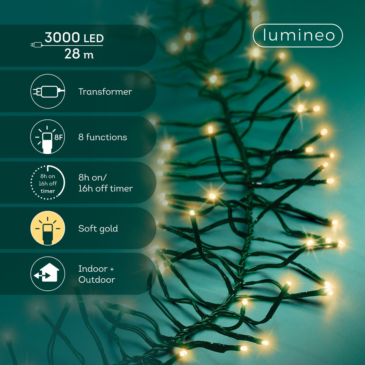 Kaemingk LED Cluster Lights 8 Functions Twinkle Outdoor 2800cm