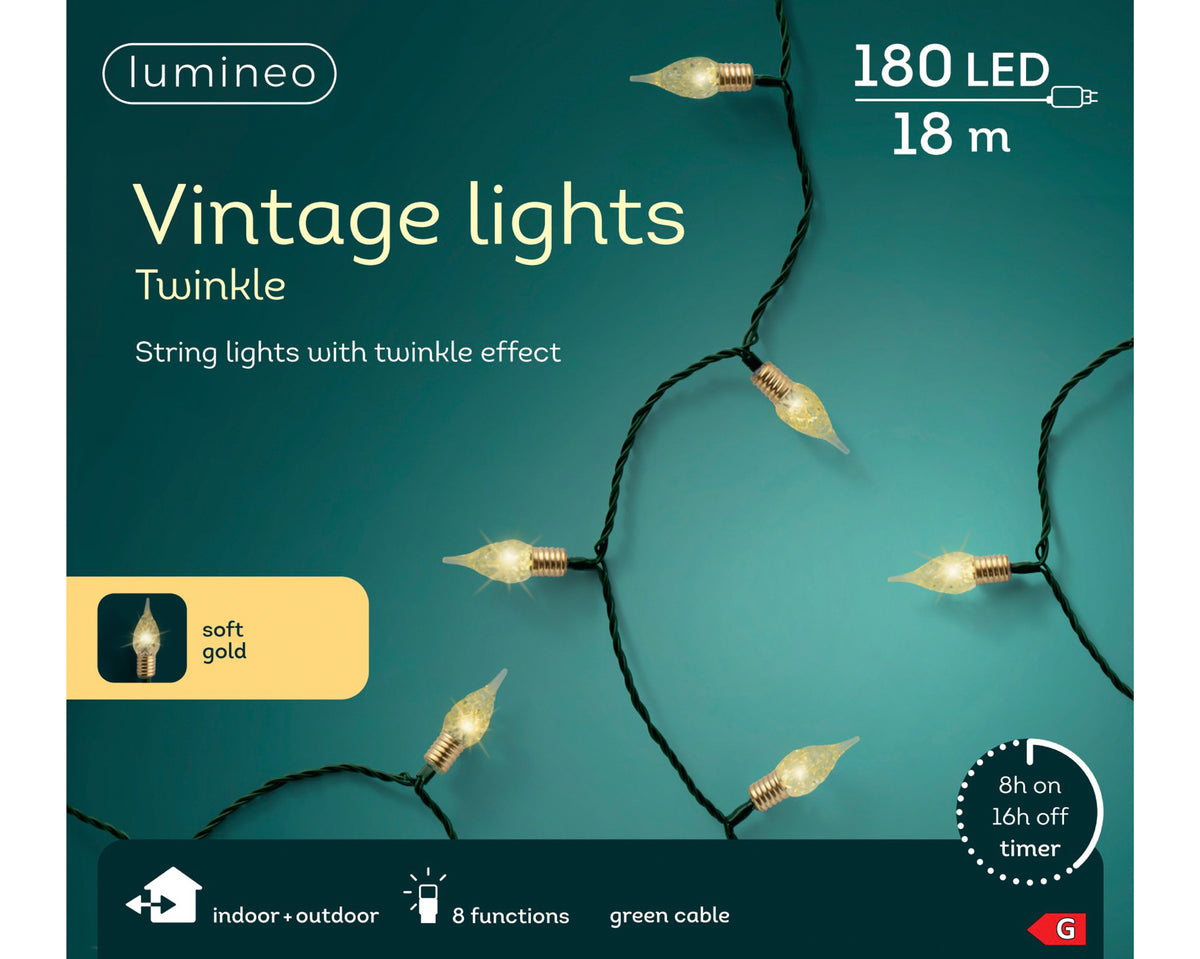 Kaemingk - Vintage Lights Twinkle 180 LED - 18m - Soft Gold - (IN/OUT DOOR)