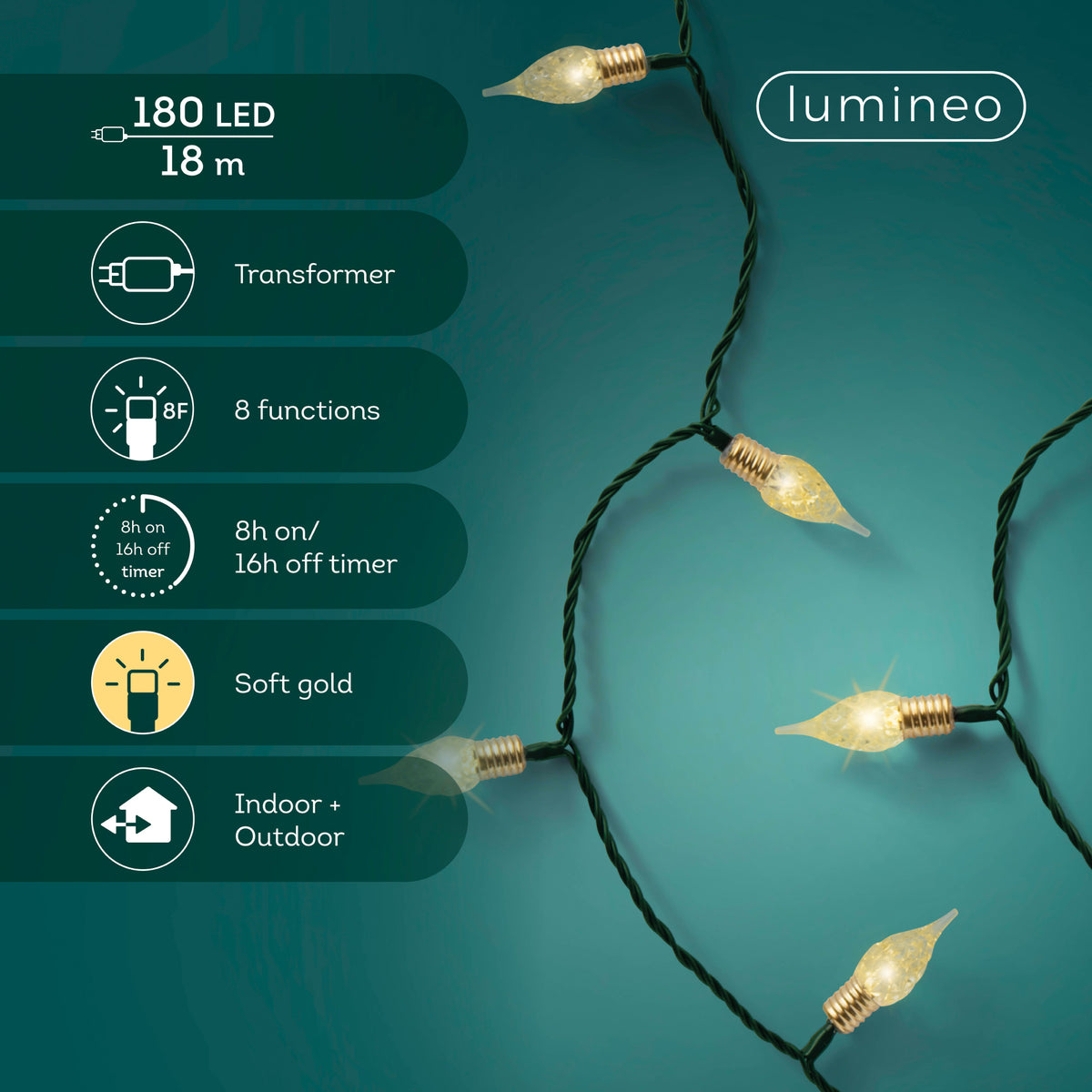 Kaemingk - Vintage Lights Twinkle 180 LED - 18m - Soft Gold - (IN/OUT DOOR)