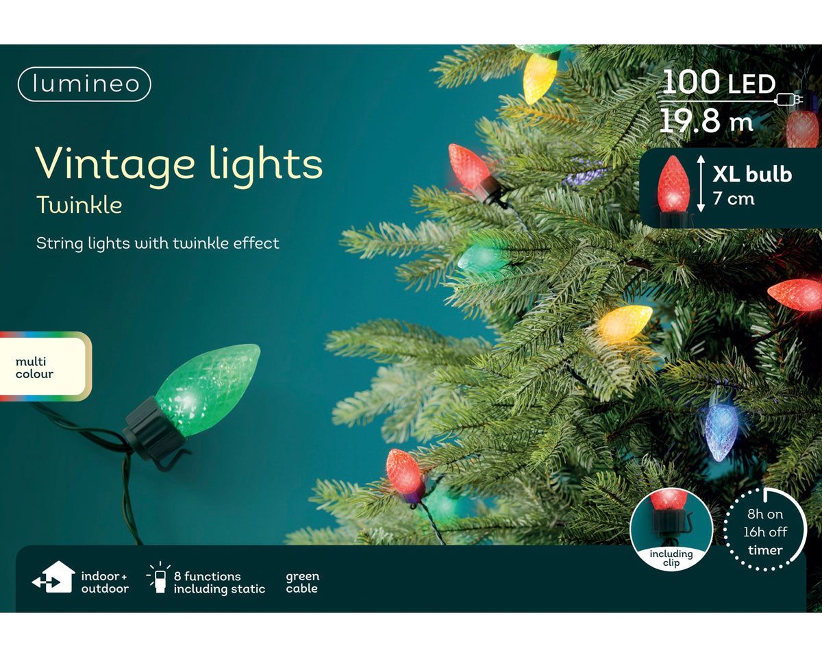 Kaemingk - Vintage Lights Twinkle 100 LED - 19.8m - Multi Colour - (IN/OUT DOOR)