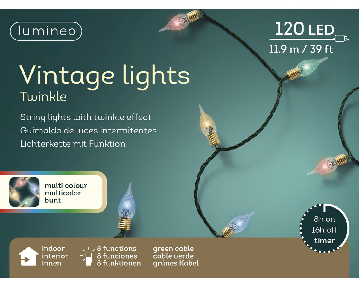 Kaemingk - Vintage Lights Twinkle 120 LED - 12m - Multi Colour - (In/Out Door)