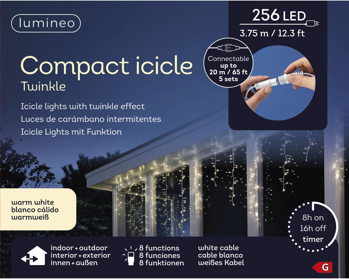 Kaemingk Compact Icicle Lights. Twinkle 256 LED 3.75m
