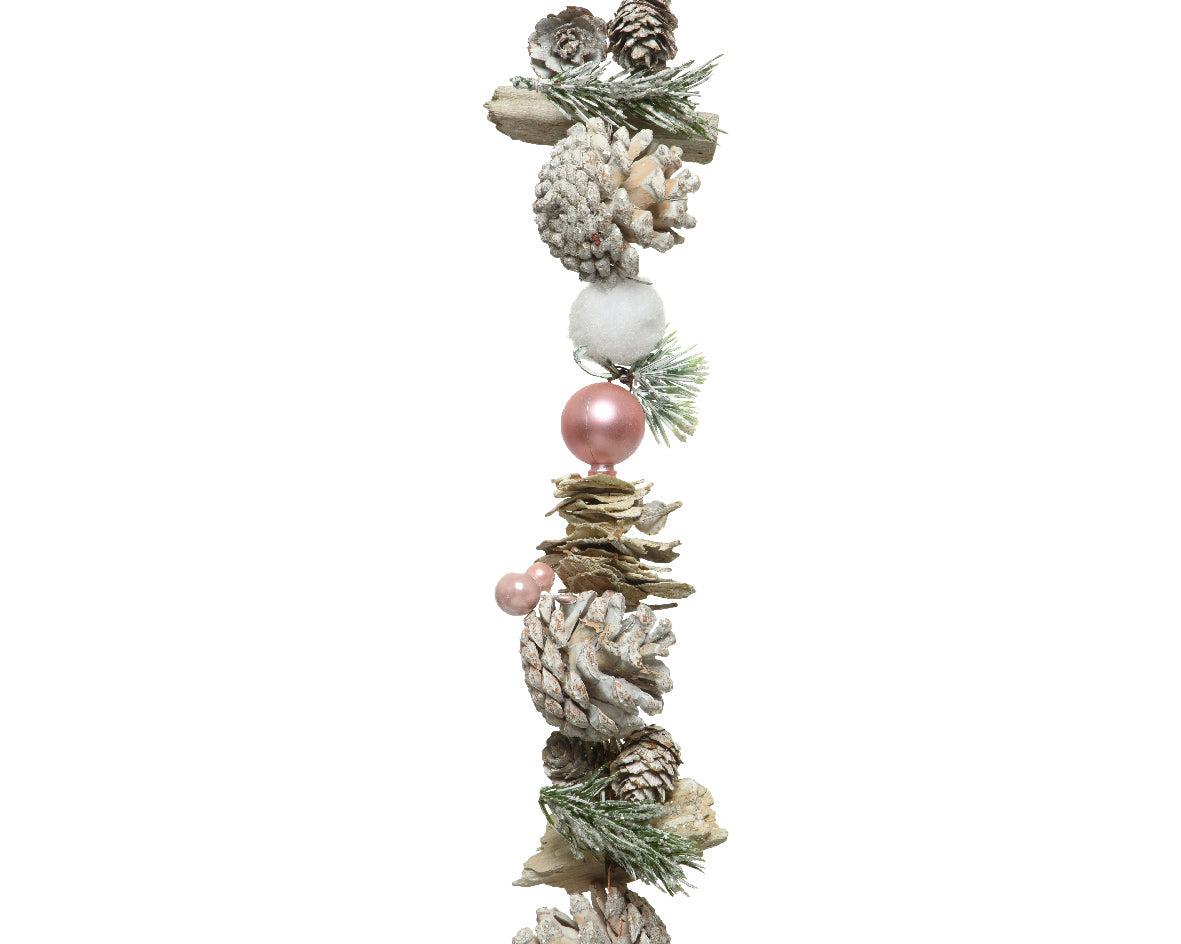 Kaemingk Garland Presentation Type Polyester L150-W6-H6cm Green/Washwhite/Gliterpearls/Pink Baulbles/Cottonballs
