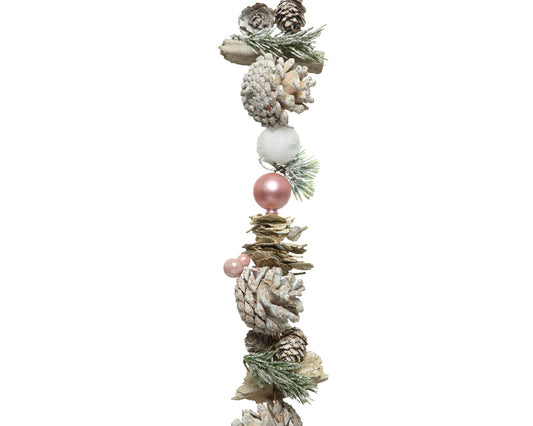 Kaemingk Garland Presentation Type Polyester L150-W6-H6cm Green/Washwhite/Gliterpearls/Pink Baulbles/Cottonballs