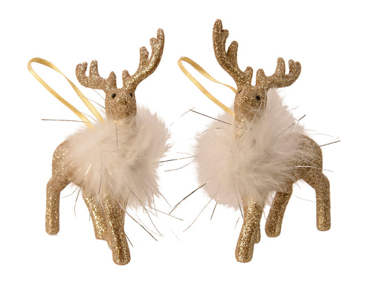 Kaemingk Reindeer Plastic Glitter Feathers Gold