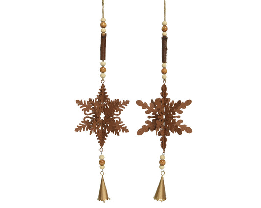 Kaemingk Snowflake Iron With Plywood Beads With Tassel  Brown H10.5cm