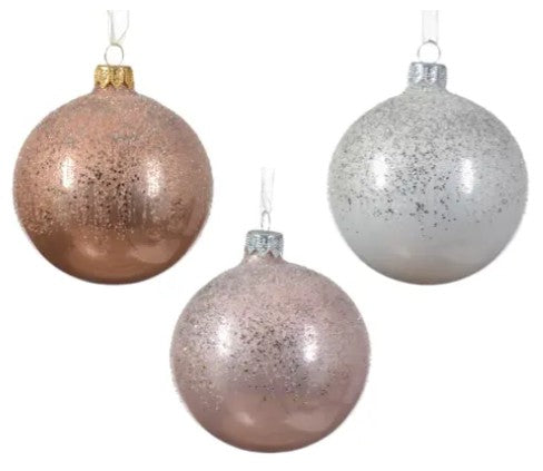 Kaemingk Bauble Glass Enamel Ballotine Top Dia8cm - Assorted 3Col
