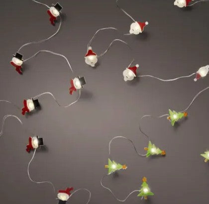 Kaemingk Micro Led Deco Stringlights Silver/Warm White 190cm (Santa/Snowman/Tree)