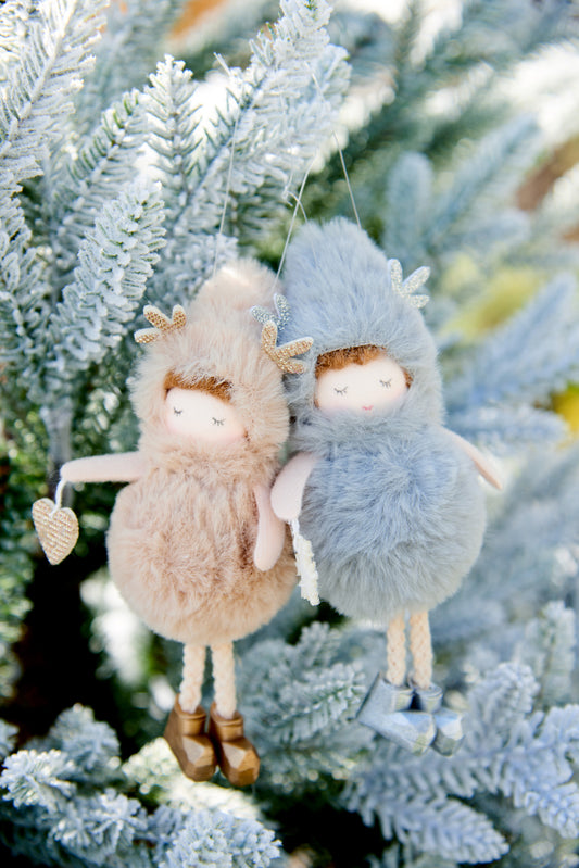Kaemingk Girl Faux Fur With Felt Heart Snowflake H5.5cm
