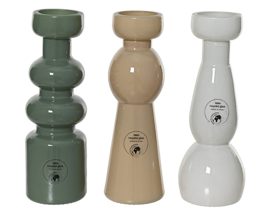 Kaemingk Candleholder Recycled Glass Glossy 20cm