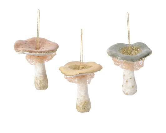 Kaemingk Mushroom Polyester Velvet Glitters Assorted L10-W11-H12cm
