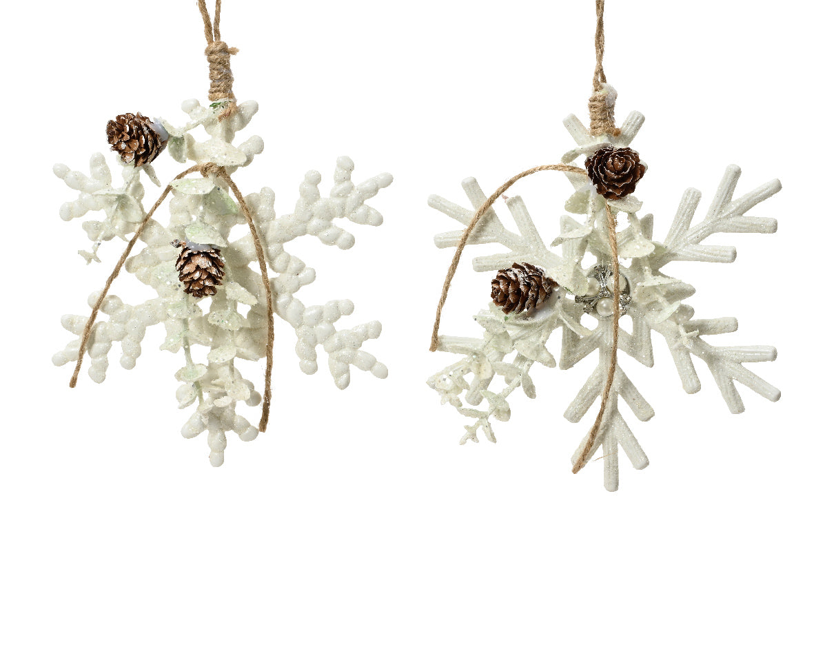 Kaemingk Snowflake W Beads And Pinecone - White/Clear