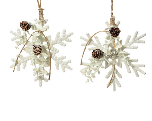 Kaemingk Snowflake W Beads And Pinecone - White/Clear