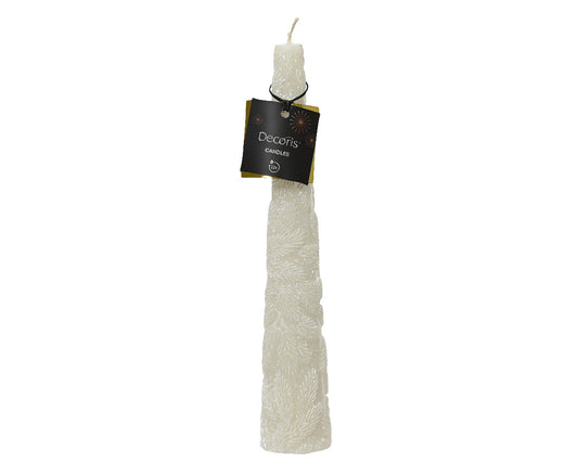 Kaemingk Candle paraffin cone snow leaf relief  Winter White