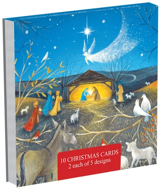 The Eco-Friendly Card Co Julia Crossland Christmas Cards 10 Pack. Dove & Nativity