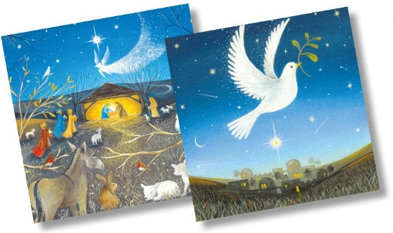 The Eco-Friendly Card Co Julia Crossland Christmas Cards 10 Pack. Dove & Nativity