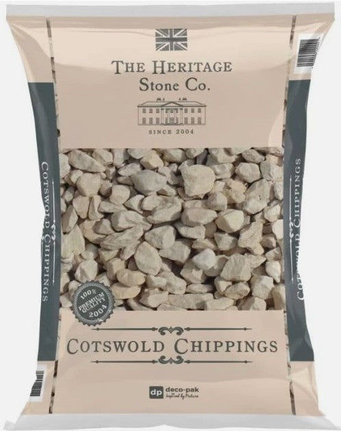 Deco-Pak Cotswold Chippings 20mm natural beige and cream decorative gravel at Pengelly Garden Centre Cornwall