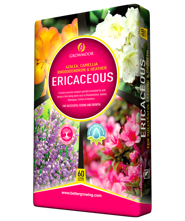 Bag of ericaceous compost for acid-loving plants suited to rhododendrons, azaleas and camellias