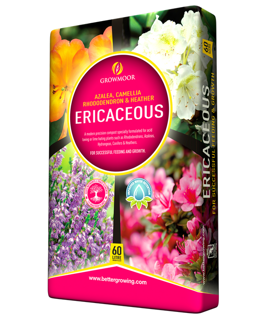 Bag of ericaceous compost for acid-loving plants suited to rhododendrons, azaleas and camellias