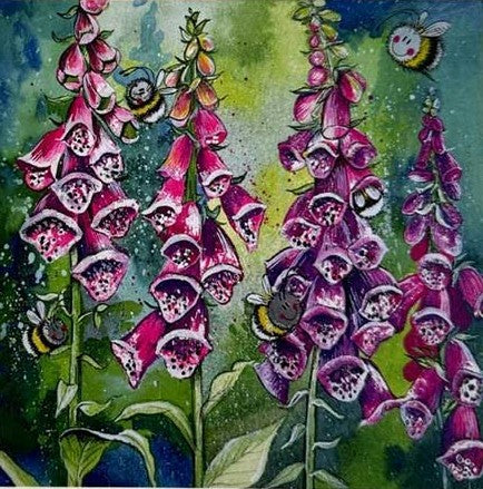 Alex Clark Foxgloves and Bees Blank Card AC857