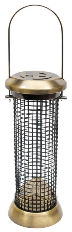 Henry Bell Heritage Everyday Peanut Feeder green mesh cylinder with lid at Pengelly Garden Centre Cornwall