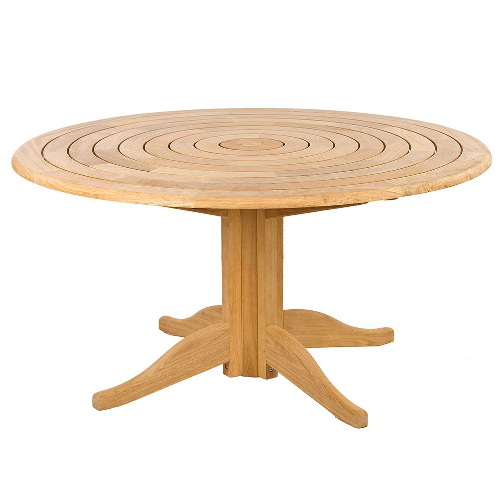 1.45m Roble pedestal dining table with round top and central column base, outdoor garden furniture