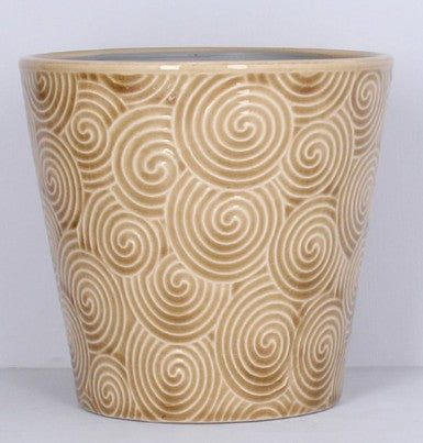 Gisela Graham Sand Spiral Ceramic Pot Cover Large