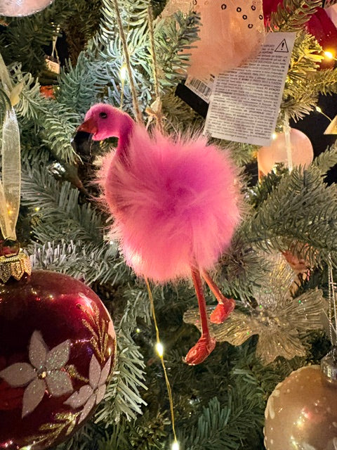 Gisela Graham Pink Faux Fur Flamingo