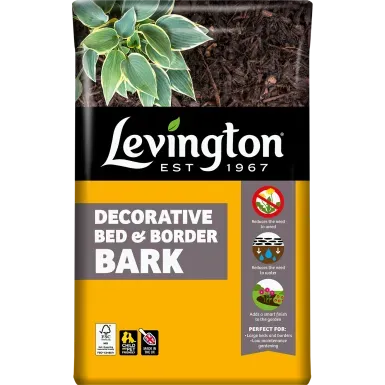 Levington 75L Decorative Bed Border Bark bag, dark brown mulch for borders and flower beds