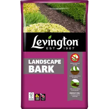 Levington 100L landscape bark bag, brown decorative bark mulch for garden borders, paths and planting beds