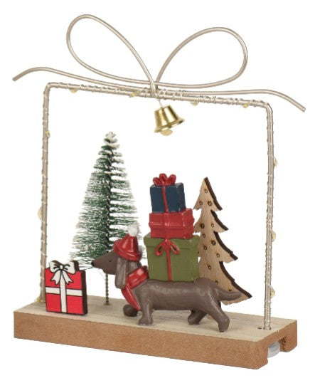 Kaemingk Micro LED Dog Ornament. Dog with presents on back