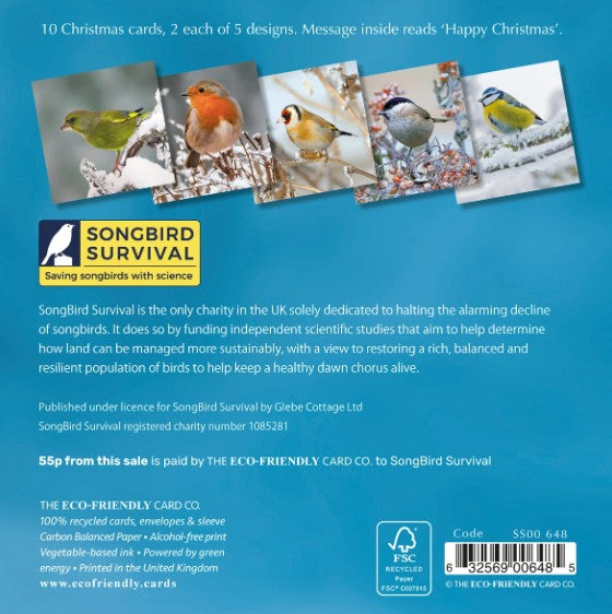 The Eco-Friendly Card Co Songbird Survival Mixed Christmas Cards 10 Pack