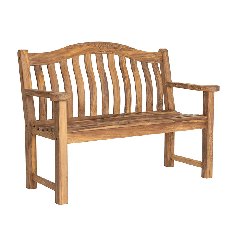 Turnberry 4ft wooden garden bench, 2-seater with slatted back and seat, natural wood finish