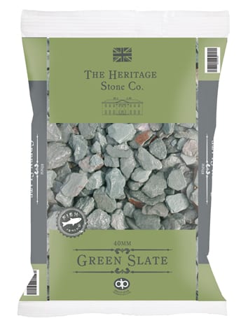 Green slate 40mm landscaping aggregate pile for garden paths, driveways and borders