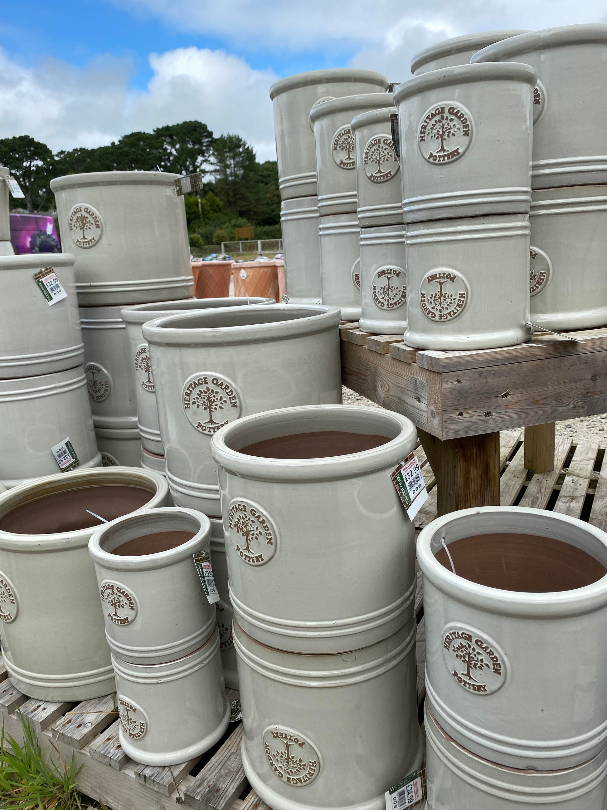 Heritage White exterior wood paint tin with brush on decking, cream-white finish for garden furniture