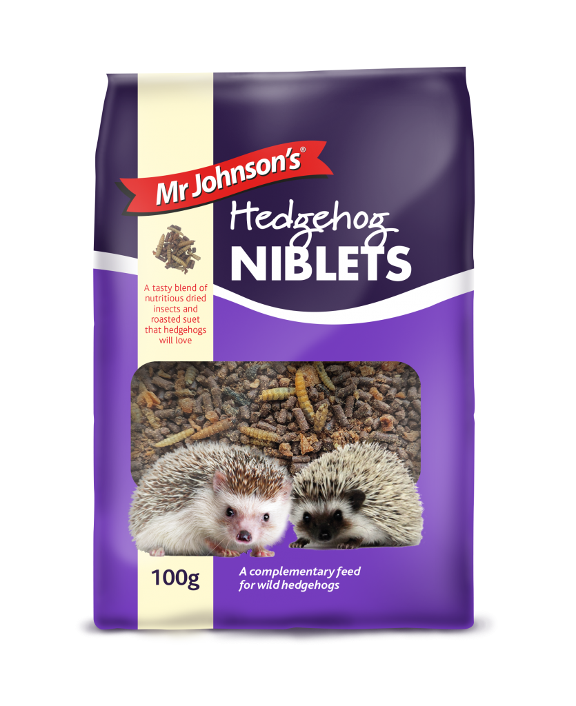 Mr Johnsons Hedgehog Niblets packaged wildlife food pellets for hedgehog feeding in gardens